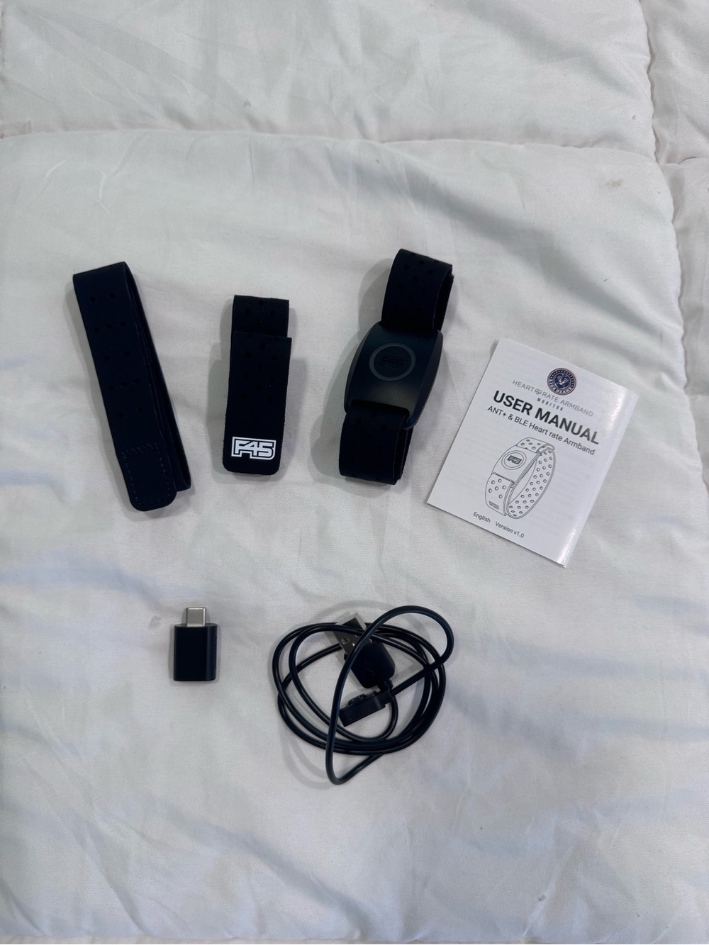 F45 Black Heart Rate Monitor Wrist Strap with USB Accessories